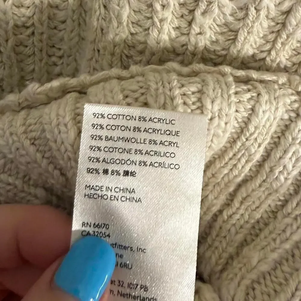 Free People Cream Oversized Cotton Knit Sweater Size XS